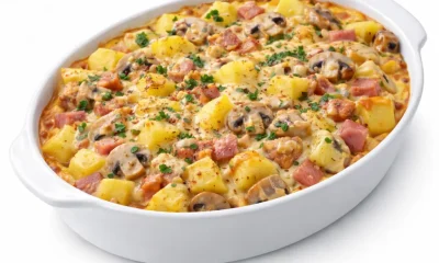 Auflauf mit Kartoffeln, Schinken und Champignons
