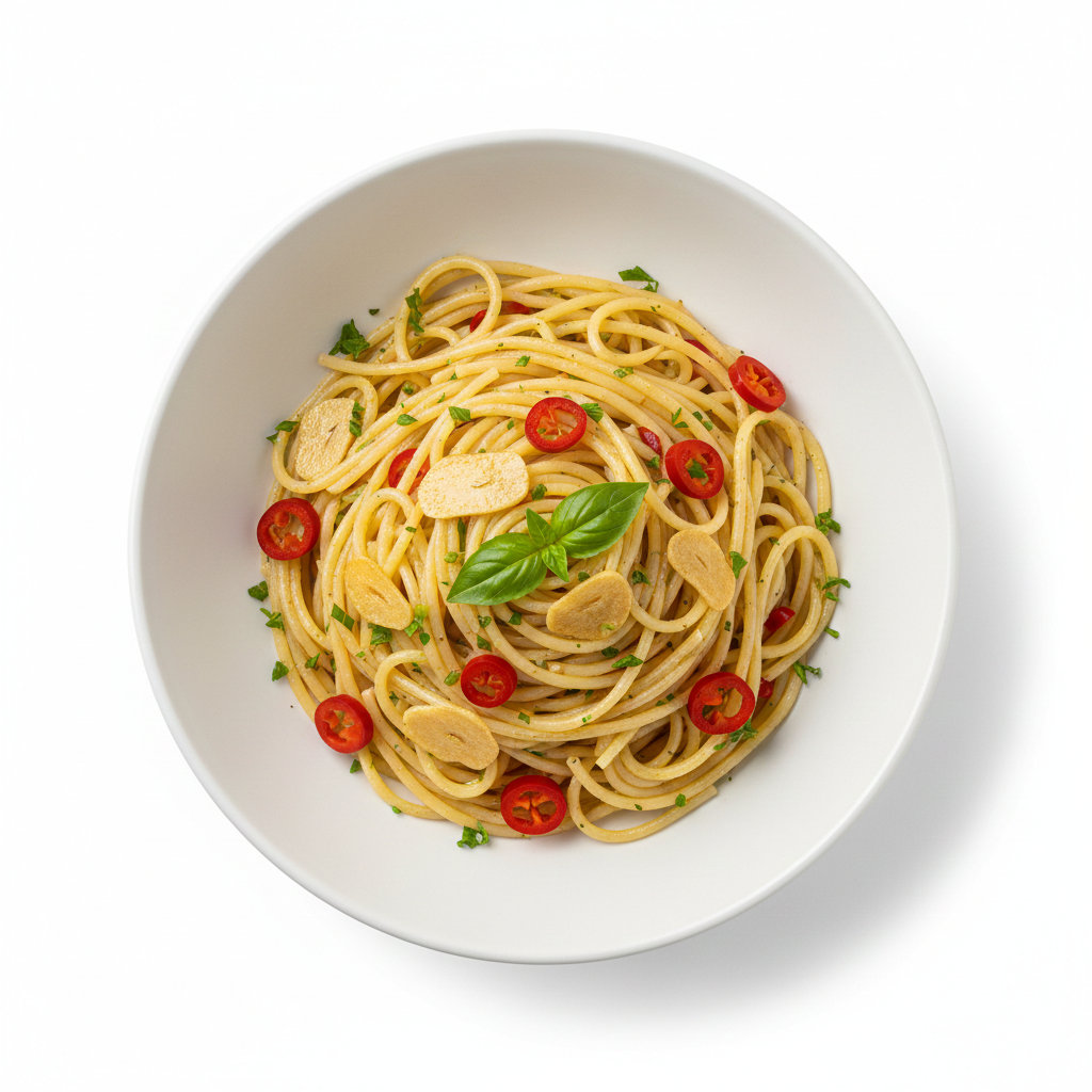 Spaghetti AOP mit Knoblauch Peperoni und Olivenöl