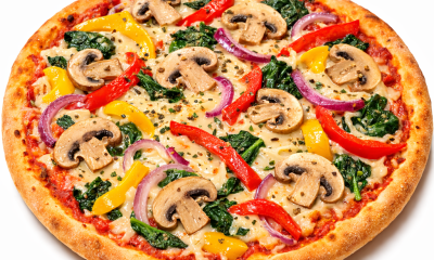 Vegan quattro stagioni pizza close-up